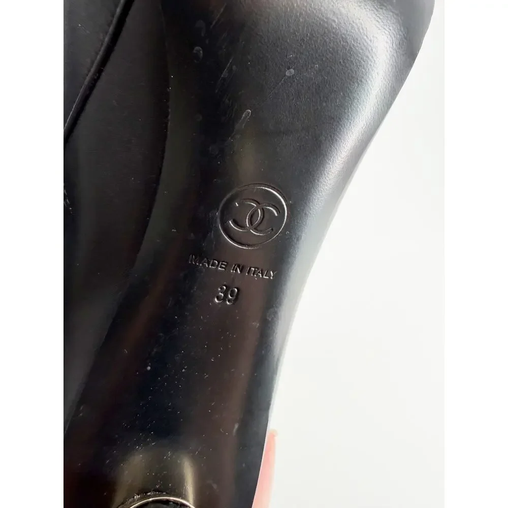 Chanel Black Calfskin Leather Quilted Pole Heel Ankle Booties Size 39 EU Dustbag
